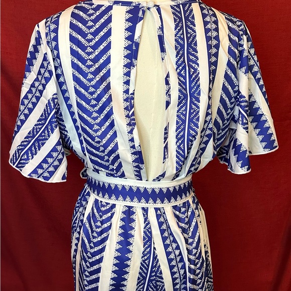 Blue and White silky Shorts Romper - Picture 3 of 3